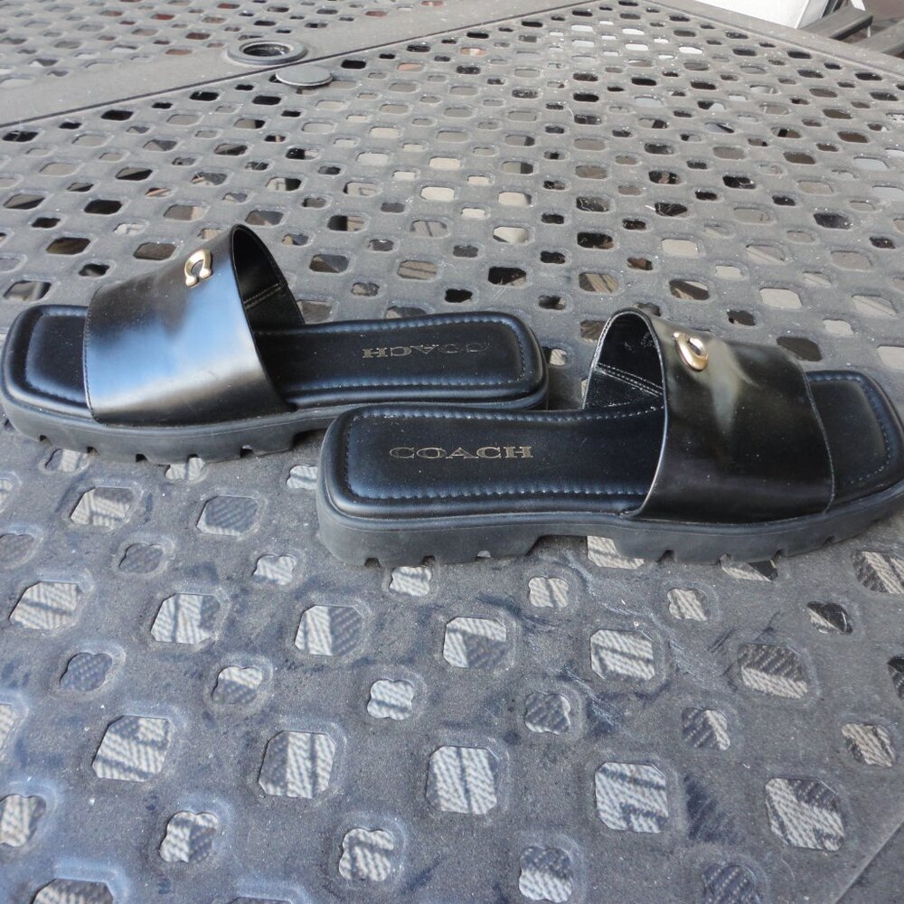 COACH Black Slip On Sliders Sandals Size 6 - Picture 5 of 9
